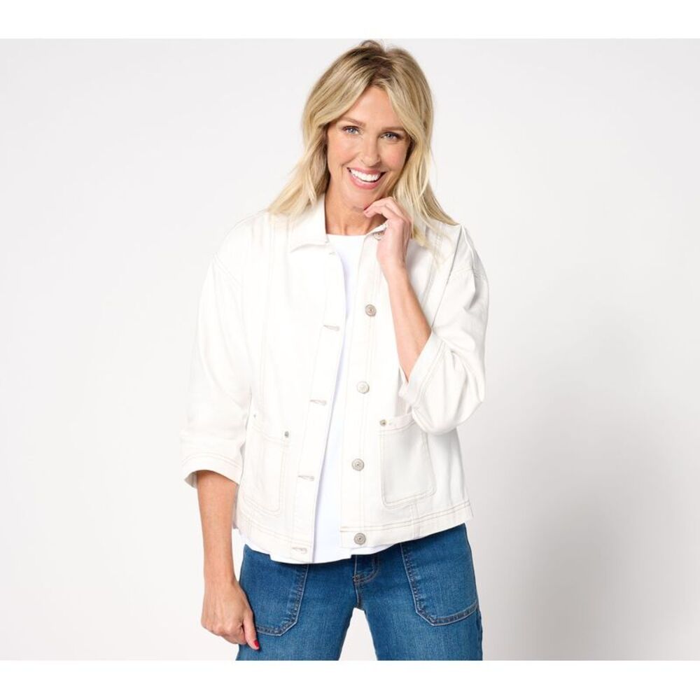 Ray Ban Women's Jacket Sz 14 Sleeve Denim Patch Pockets White